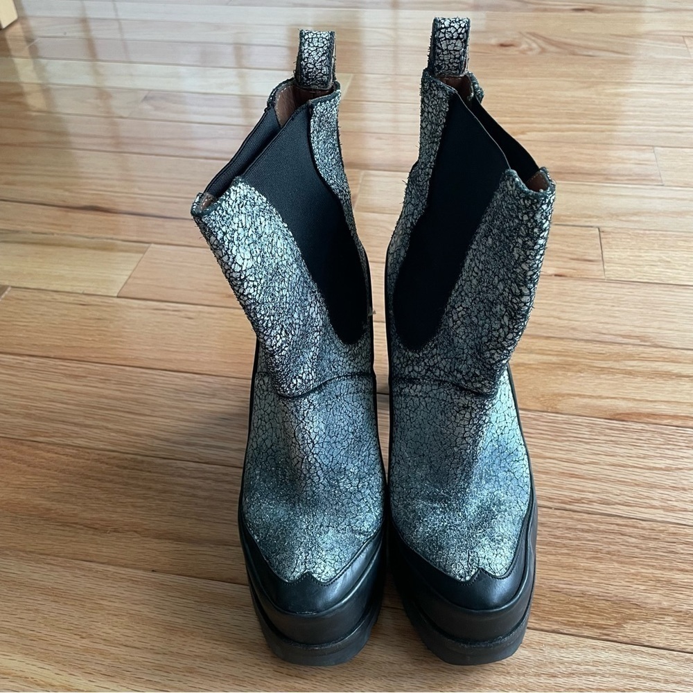 HUNTER Original White Black Cracked Leather Platform Heeled Chelsea Boots UK 5 - Picture 3 of 9